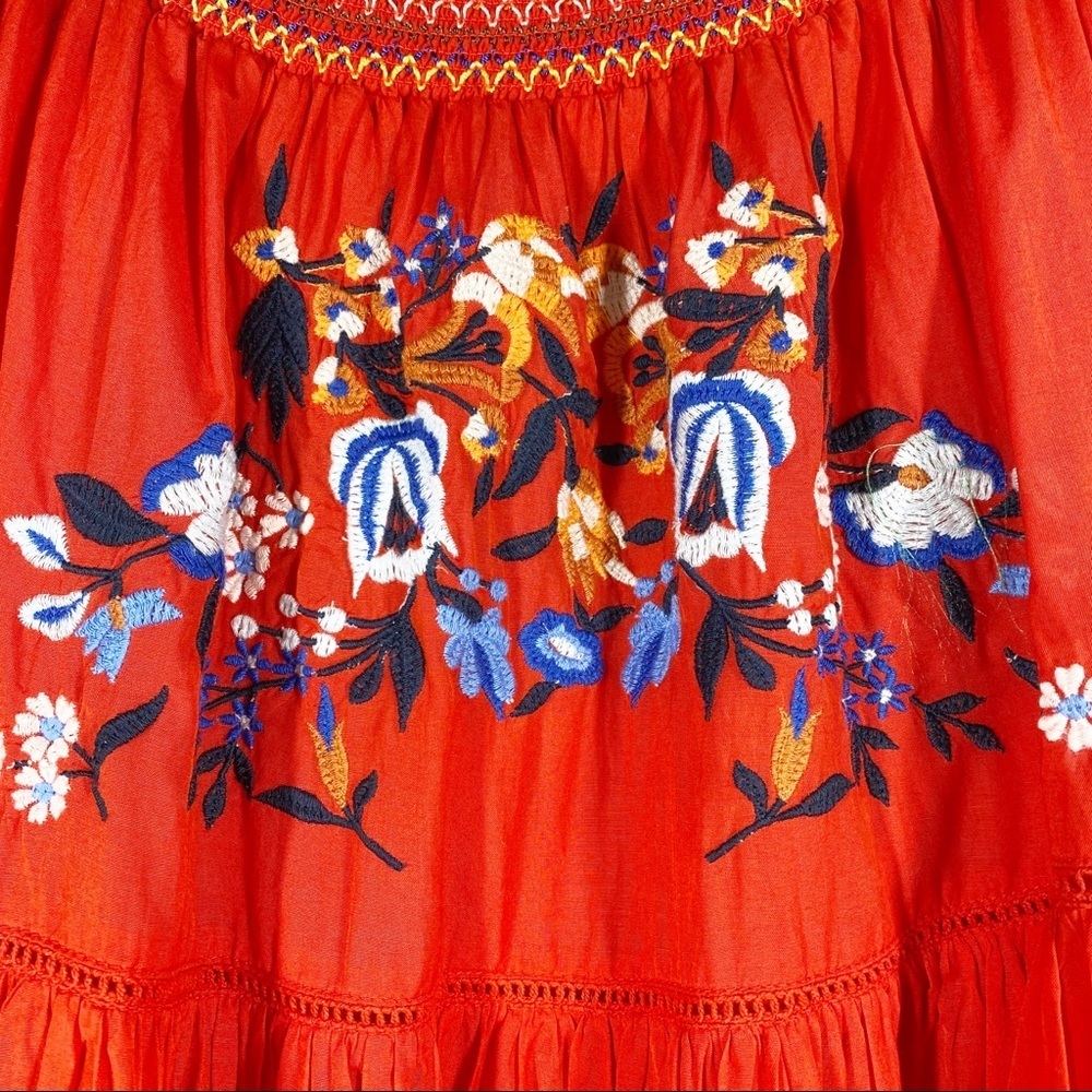 NEW Free People Sunbeam Red Floral Embroidered Off The Shoulder Mini Dress S - Picture 6 of 12